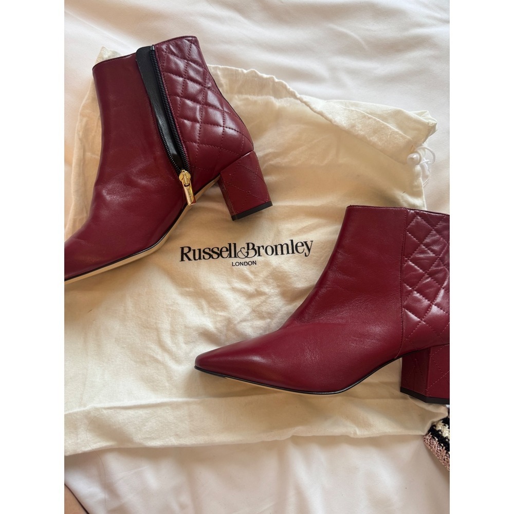 Russell Bromley Burgundy Quilted Leather Pointed Block Heel Ankle Boots Size 7 - Picture 2 of 10